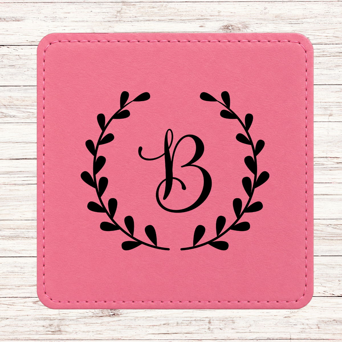 Leather Coaster - Set of 6 - Floral Monogram