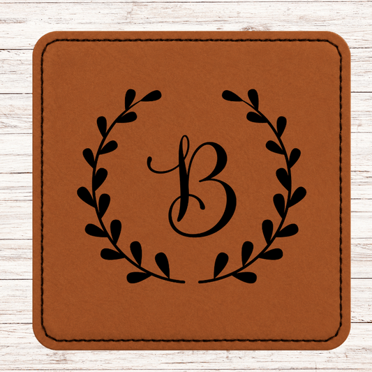 Leather Coaster - Set of 6 - Floral Monogram