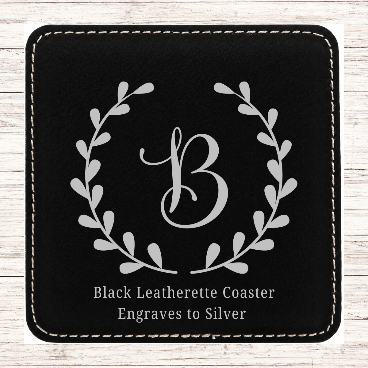 Leather Coaster - Set of 6 - Floral Monogram