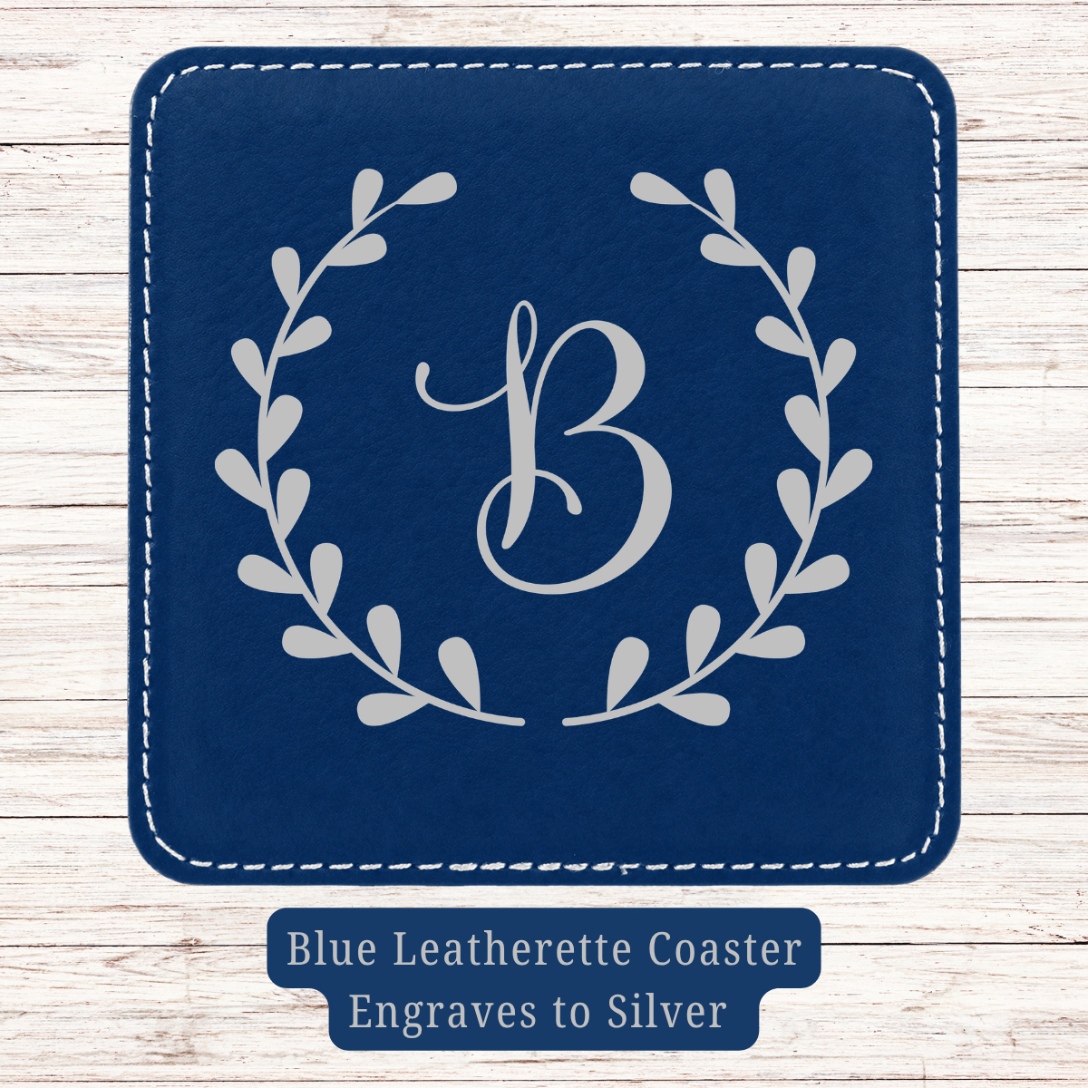 Leather Coaster - Set of 6 - Floral Monogram