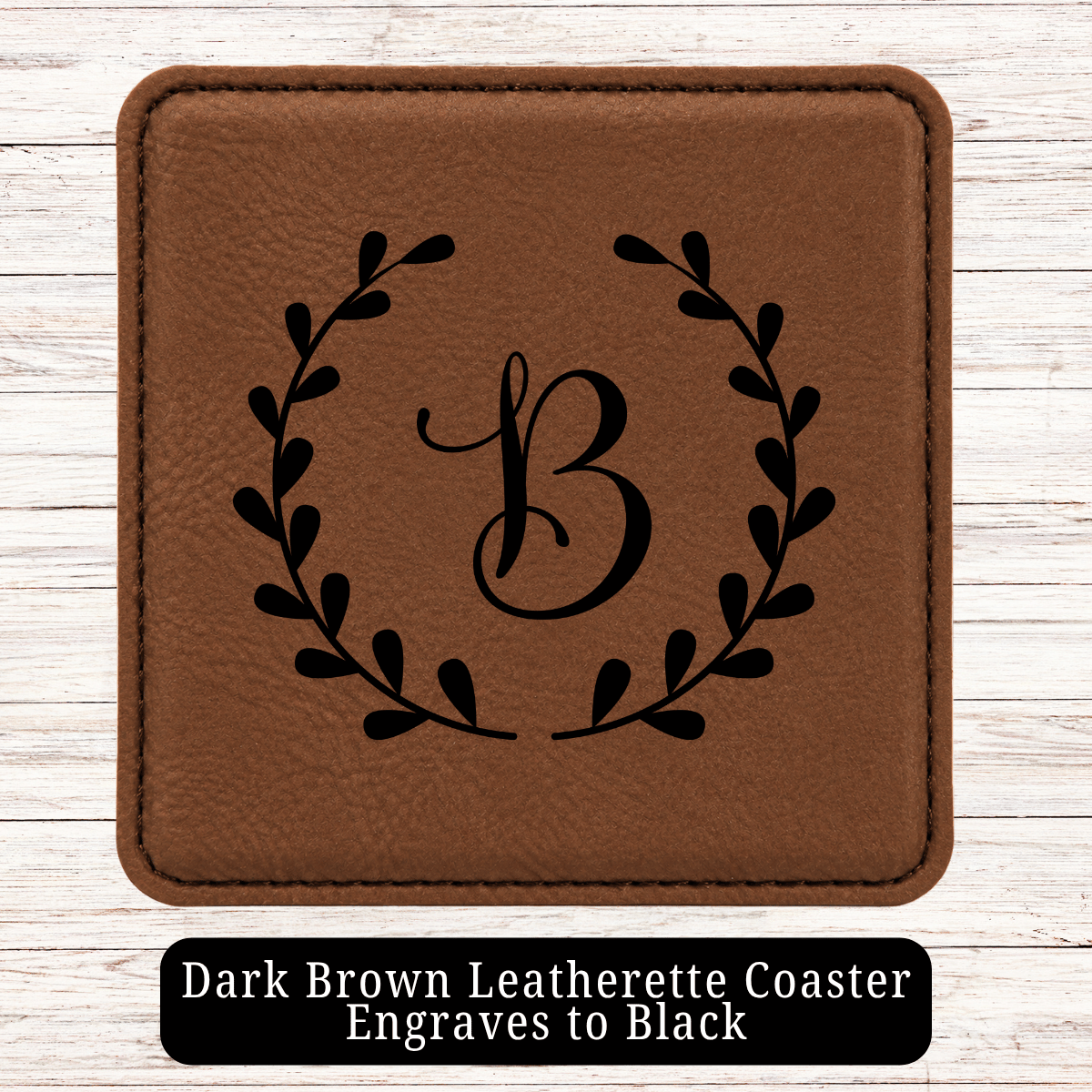 Leather Coaster - Set of 6 - Floral Monogram