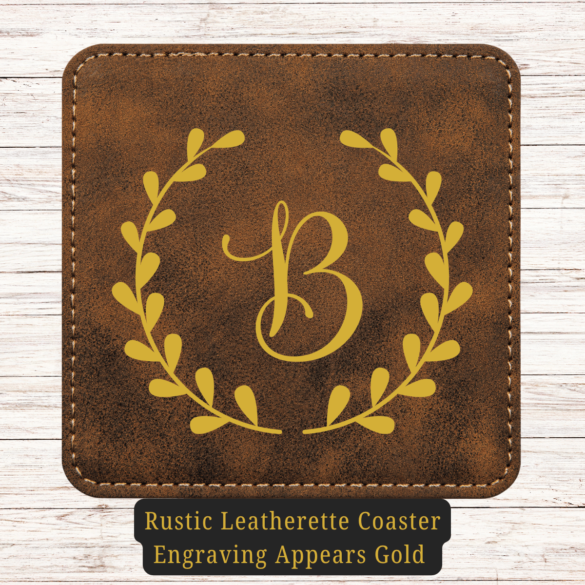 Leather Coaster - Set of 6 - Floral Monogram