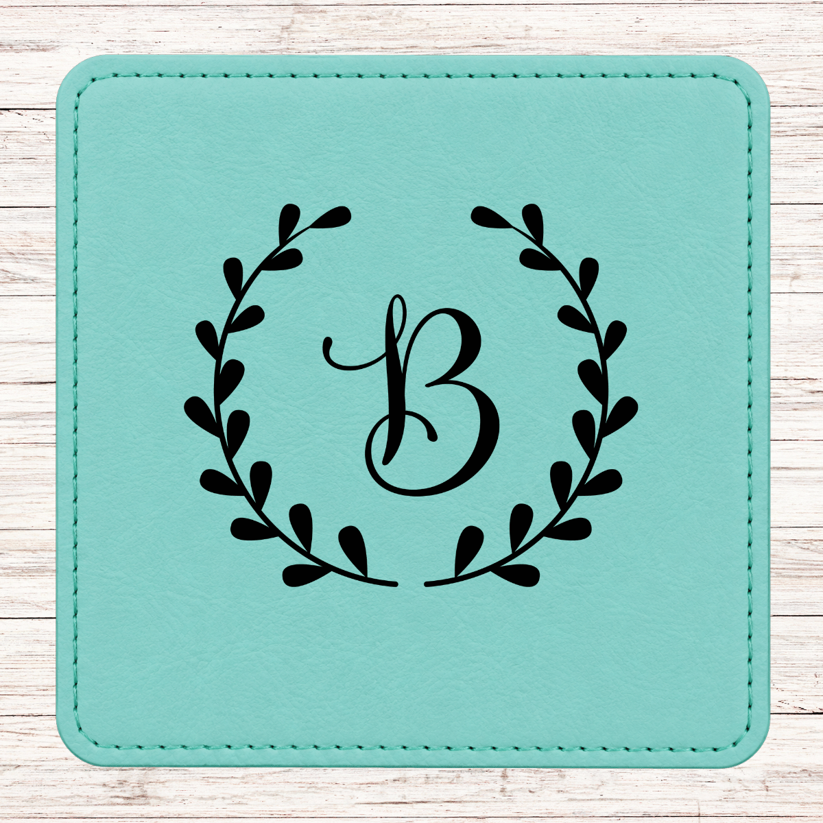 Leather Coaster - Set of 6 - Floral Monogram