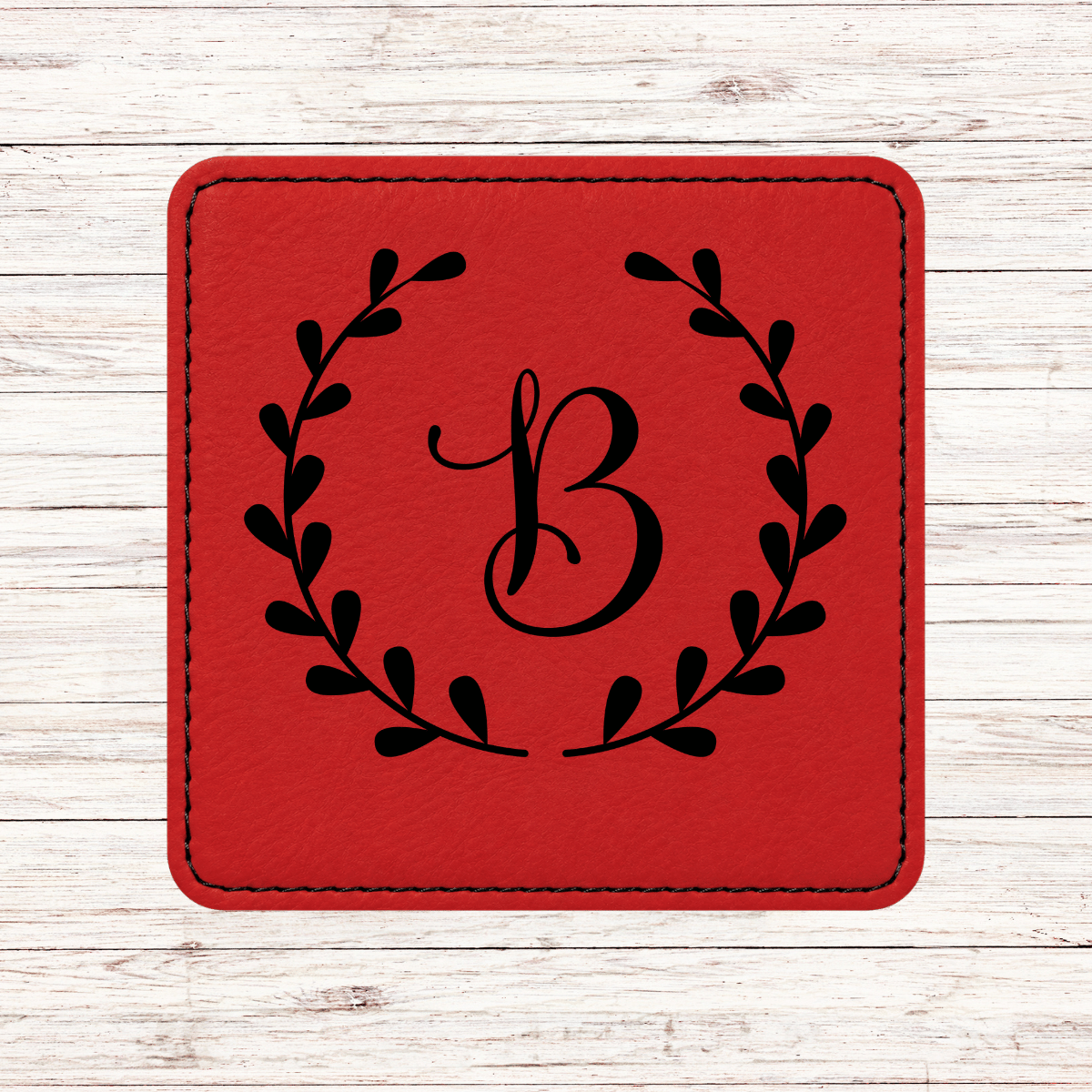 Leather Coaster - Set of 6 - Floral Monogram