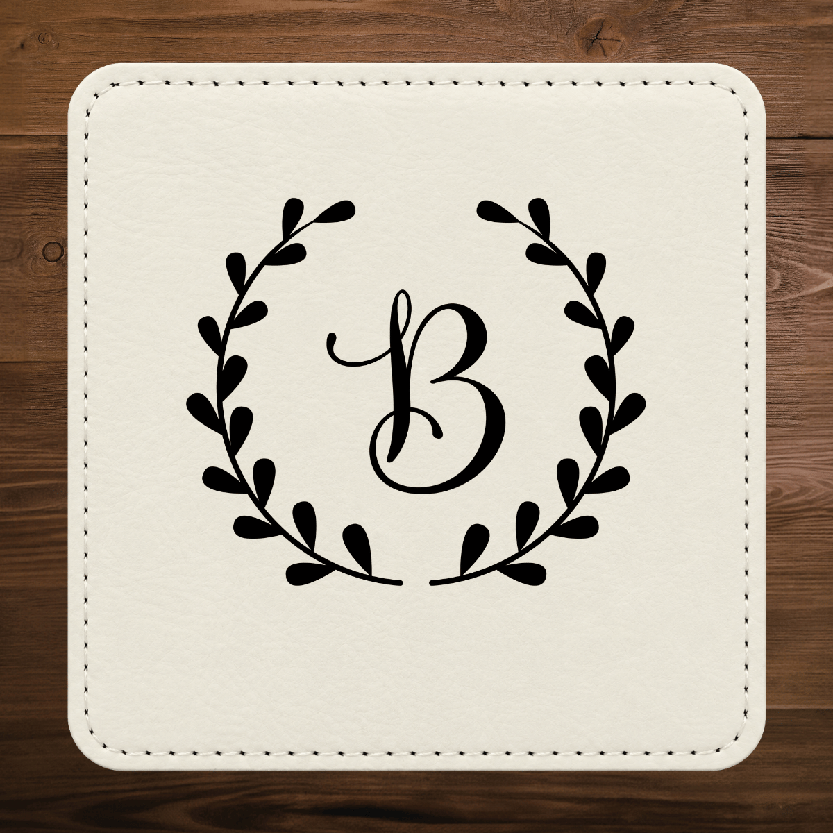 Leather Coaster - Set of 6 - Floral Monogram